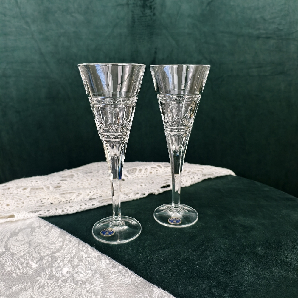 Vintage Bohema Elegant Leaded Glass Crystal Champagne Flutes